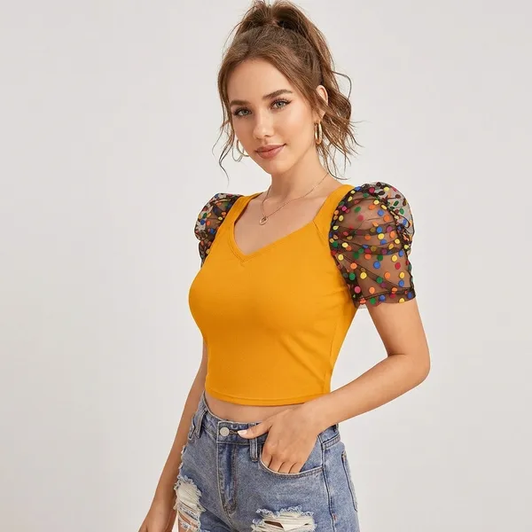 Chic_Puff_Sleeve_Crop_Top_Yellow