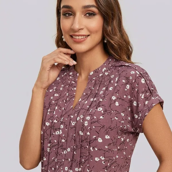 Floral_Pleated_V_Neck_Top_Bronze