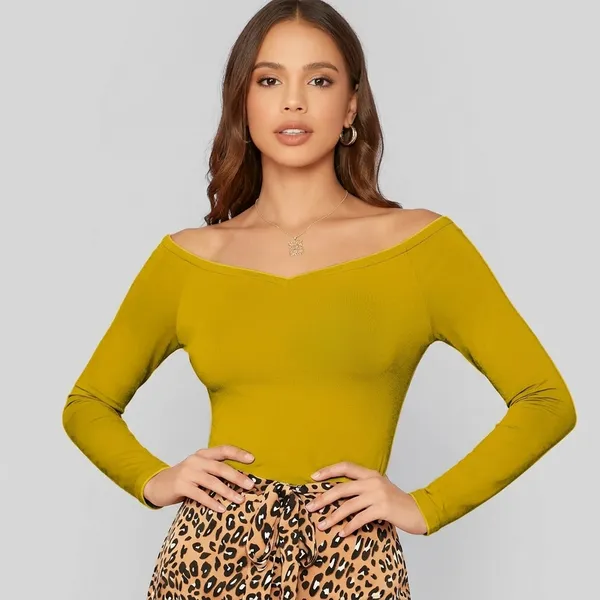 Women_S_V_Neck_Off_Shoulder_Full_Sleeve_Top_Yellow
