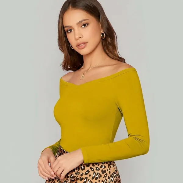 Women_S_V_Neck_Off_Shoulder_Full_Sleeve_Top_Yellow