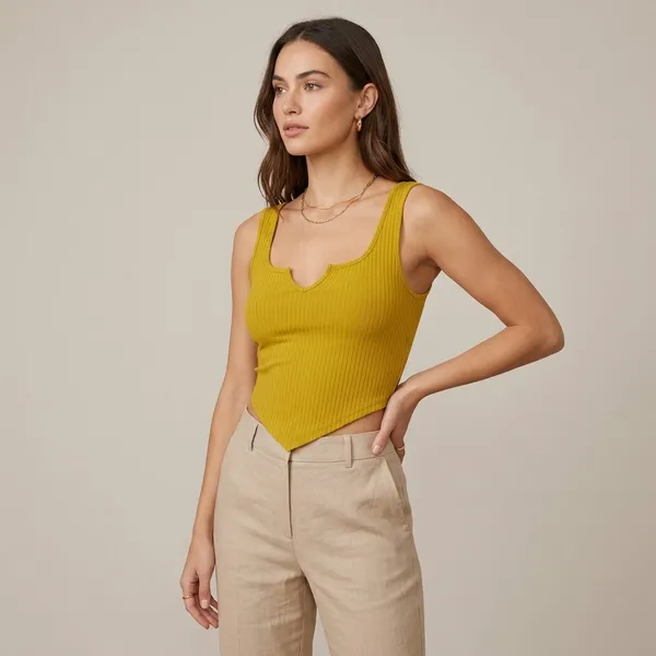 Sweetheart_Neckline_Sleeveless_Tank_Top_Elegant_Tops_Yellow