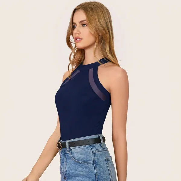 Chic_Black_Mesh_Panel_Halter_Neck_Top_Navy