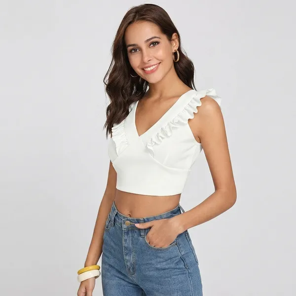 White_Ruffled_V_Neck_Cropped_Top_White