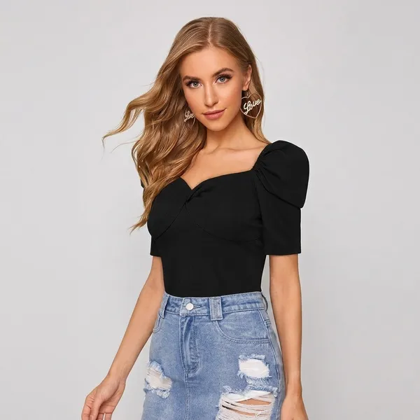 Puff_Sleeve_Top_For_Women_Black