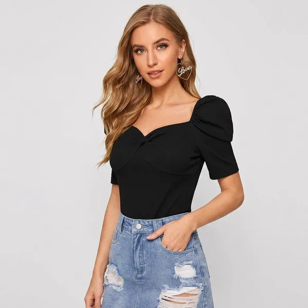 Puff_Sleeve_Top_For_Women_Black