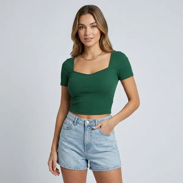 Square_Neck_Ribbed_Cropped_Top_Short_Sleeve_Green