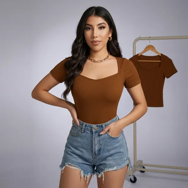 Square_Neck_Ribbed_Cropped_Top_Short_Sleeve_Brown