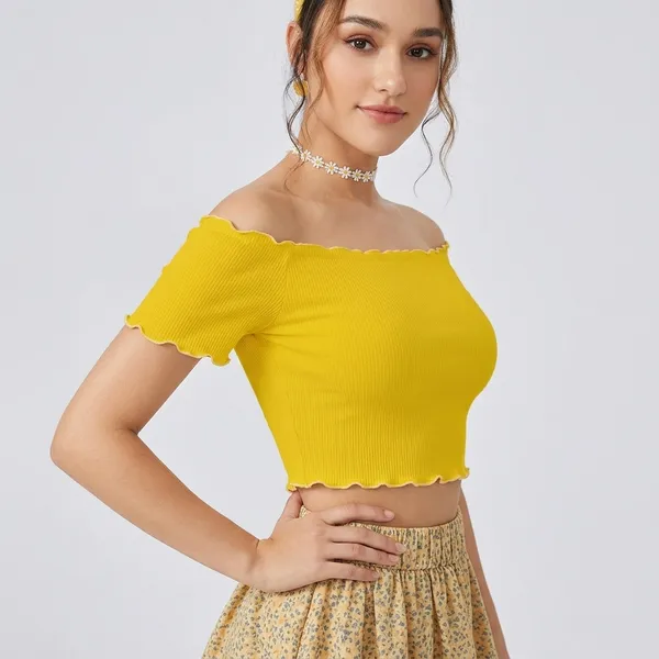 Trendy_Off_Shoulder_Crop_Top_Ultimate_Comfort_Yellow
