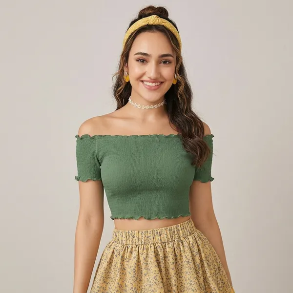 Trendy_Off_Shoulder_Crop_Top_Ultimate_Comfort_Green
