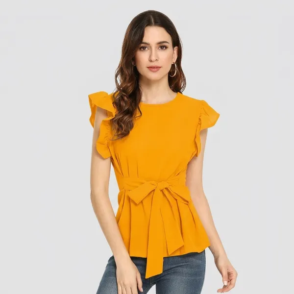 Sleeve_Belted_Peplum_Top_Yellow