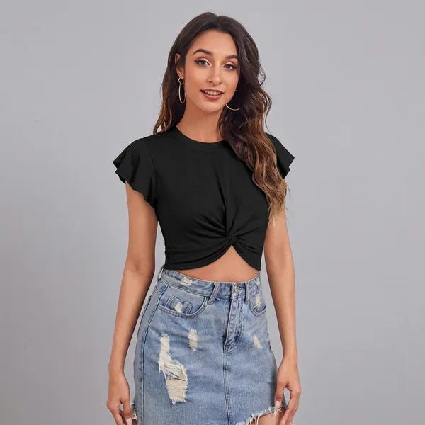 Twist_Front_Flutter_Sleeve_Crop_Top_Black