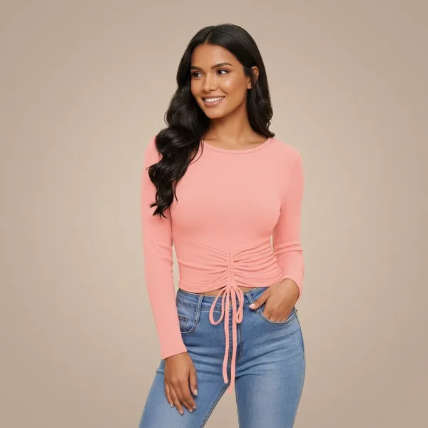 Soft_Coral_Long_Sleeve_Ruched_Top_Pink