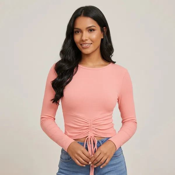 Soft_Coral_Long_Sleeve_Ruched_Top_Pink