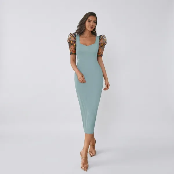 Emerald_Glam_Puff_Sleeve_Midi_Dress_Pista