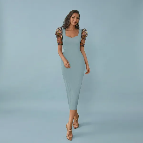 Emerald_Glam_Puff_Sleeve_Midi_Dress_Pista