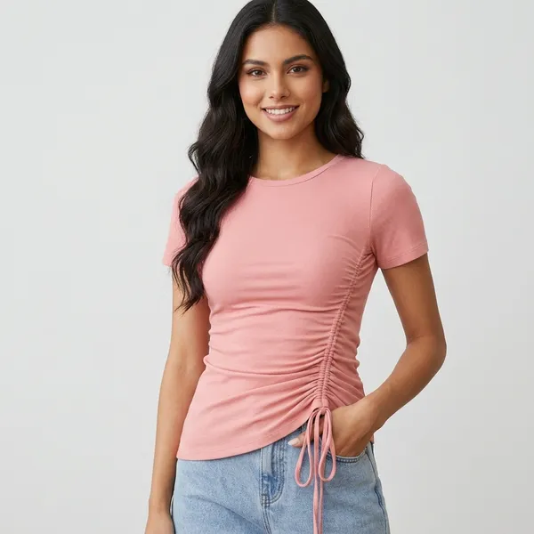 Ruched_Drawstring_Fitted_Top_Pink
