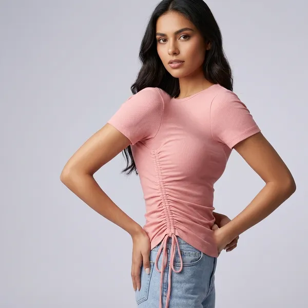 Ruched_Drawstring_Fitted_Top_Pink