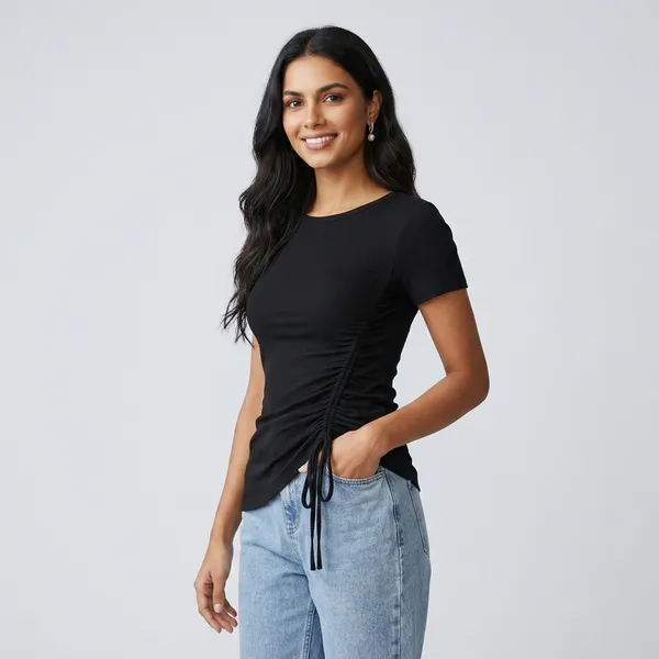 Ruched_Drawstring_Fitted_Top_Black