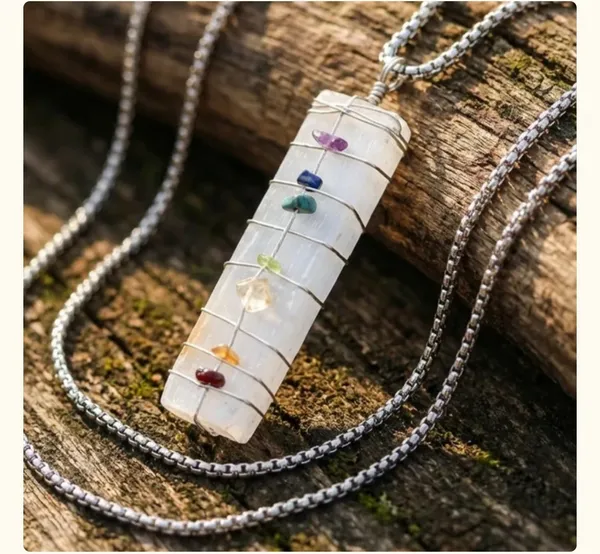 White_Stone_Chakra_Healing_Pendant_Necklace_with_Silver_Chain
