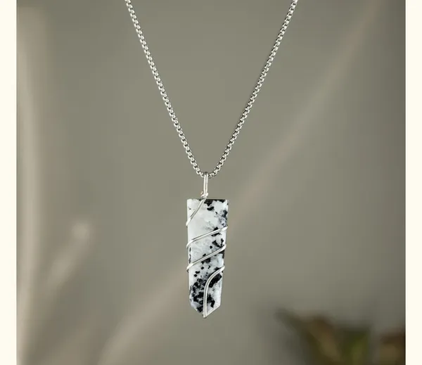 White_and_Black_Marbled_Stone_Rectangular_Pendant_Necklace