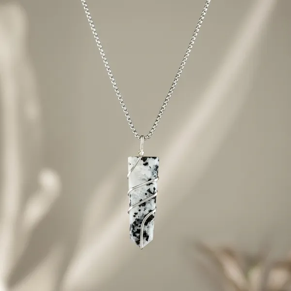White_and_Black_Marbled_Stone_Rectangular_Pendant_Necklace