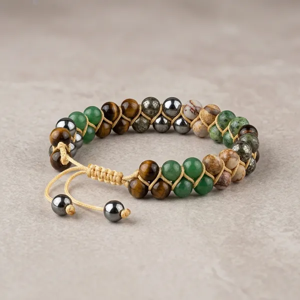 Green_Brown_Stone_Beaded_Adjustable_Bracelet