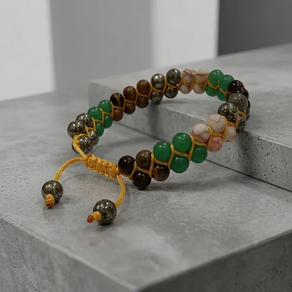Green_Brown_Stone_Beaded_Adjustable_Bracelet