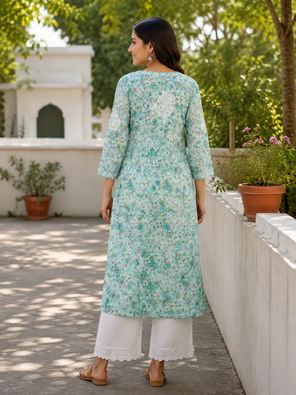 Turquoise_Floral_Print_Straight_Kurta_For_Women