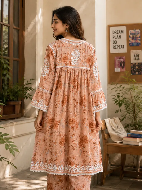 Peach_Floral_Printed_Embroidered_Kurta_Palazzo_Set_For_Women