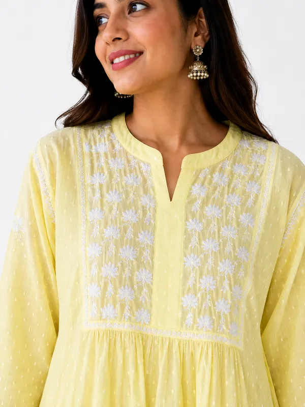 Yellow_Cotton_Embroidered_Anarkali_Kurta_For_Women