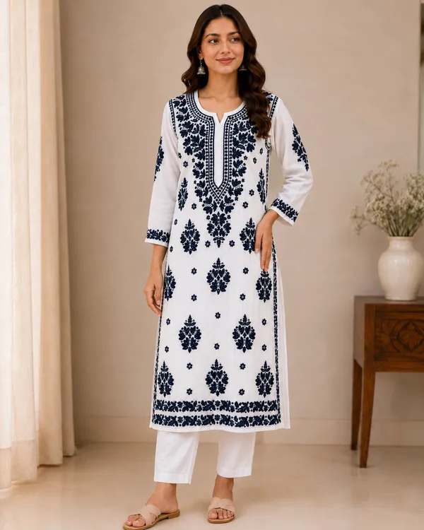 White_Cotton_Embroidered_Straight_Kurta_Set_For_Women