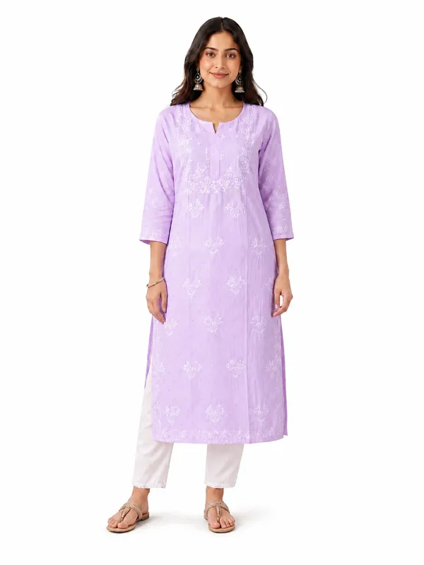 Lavender_Cotton_Embroidered_Straight_Kurta_For_Women