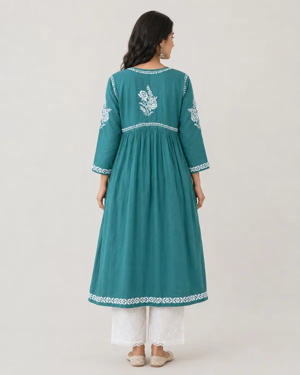 Teal_Cotton_Floral_Embroidered_Anarkali_Kurta_For_Women