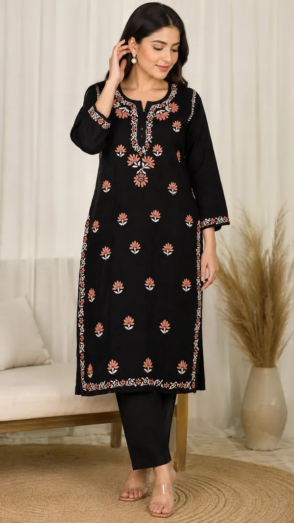 Black_Floral_Print_Straight_Kurta_For_Women