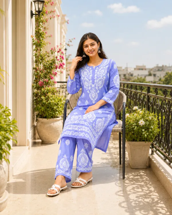 Blue_Cotton_Embroidered_Kurta_Set_For_Women