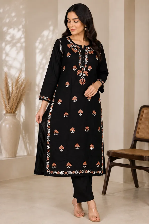 Black_Floral_Print_Straight_Kurta_For_Women