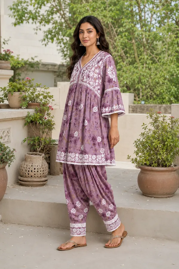 Purple_Floral_Printed_Cotton_Kurta_Set_For_Women