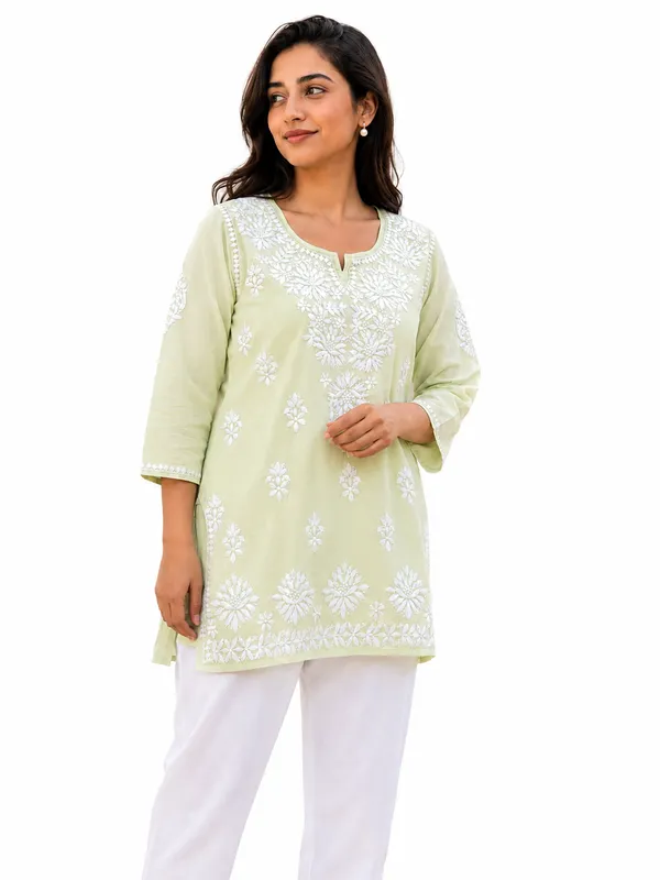 Green_Embroidered_Short_Kurta__For_Women