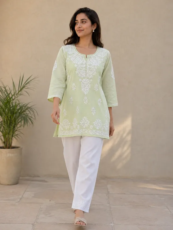 Green_Embroidered_Short_Kurta__For_Women