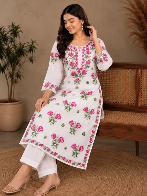 White_Floral_Straight_Kurta__For_Women