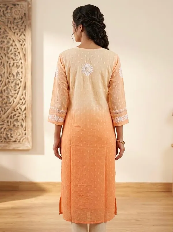 Peach_Orange_Embroidered_Cotton_Kurta_For_Women