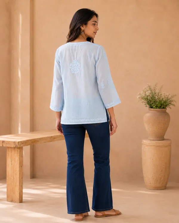 Light_Blue_Cotton_Embroidered_Tunic_Top_For_Women