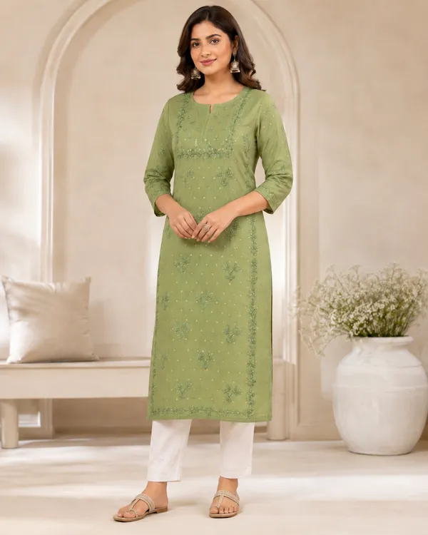 Green_Embroidered_Straight_Kurta_With_White_Pants_For_Women
