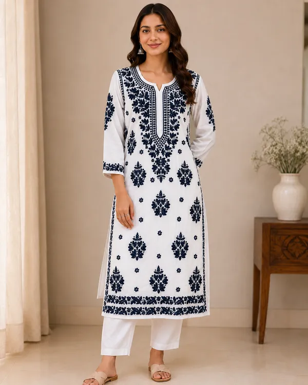 White_Cotton_Embroidered_Straight_Kurta_Set_For_Women