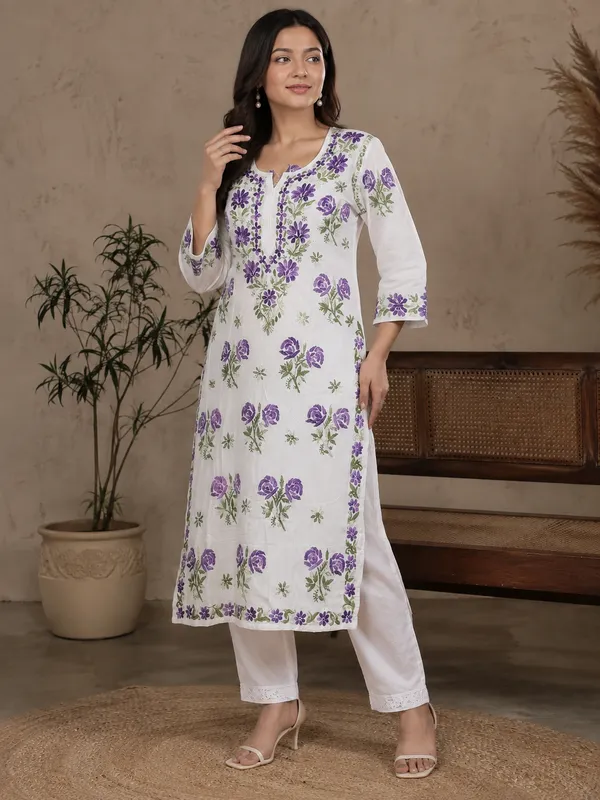 White_Floral_Print_Straight_Kurta__For_Women