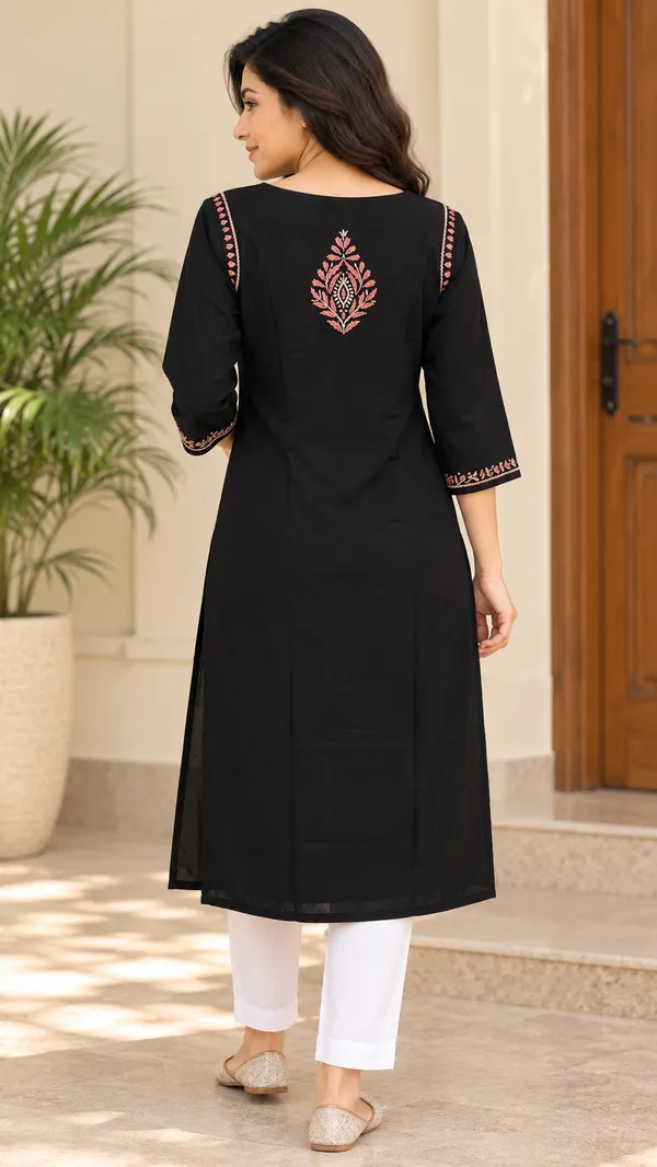 Black_Floral_Embroided_Straight_Chikankari_Kurta_For_Women
