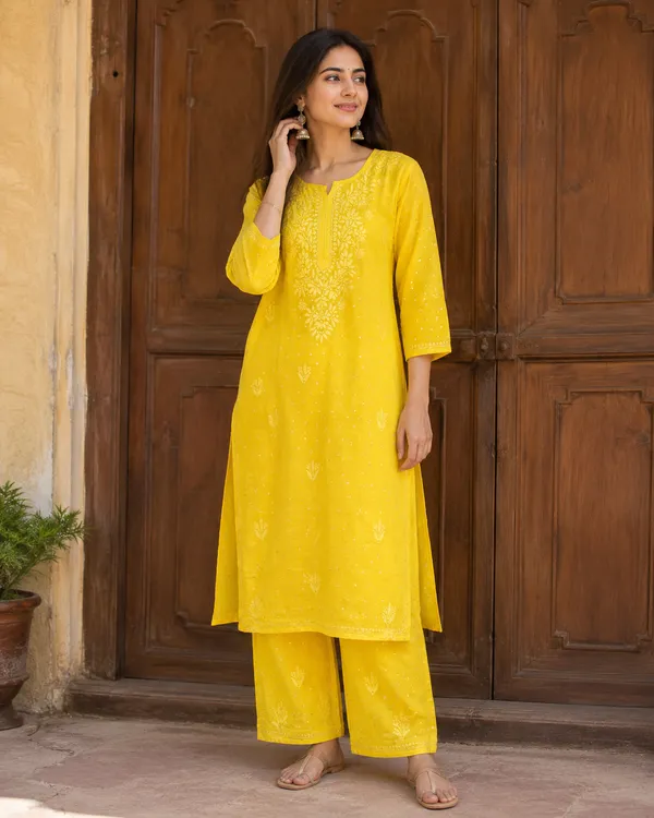 Yellow_Cotton_Embroidered_Kurta_Palazzo_Set_For_Women
