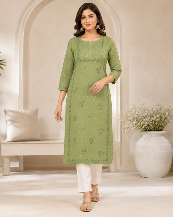 Green_Embroidered_Straight_Kurta_With_White_Pants_For_Women