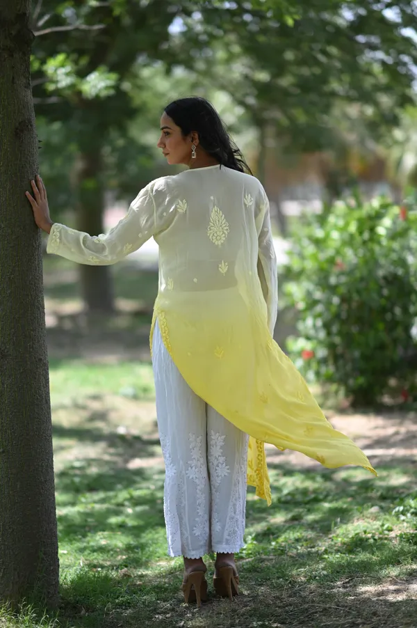 Yellow_White_Ombre_Georgette_Embroidered_Kurta_For_Women