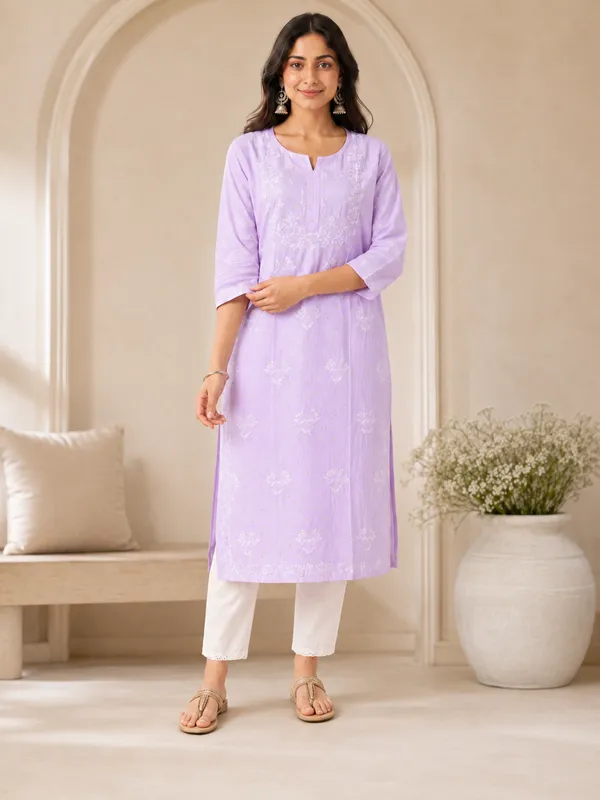 Lavender_Cotton_Embroidered_Straight_Kurta_For_Women